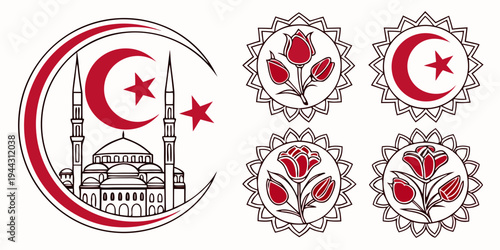 A collection of traditional turkish evil eye charms and symbols in various designs and colors