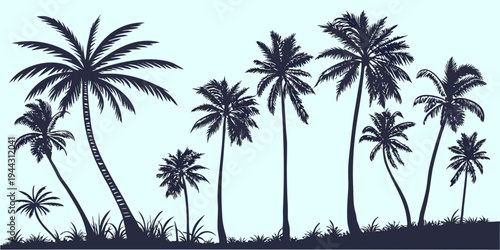 A serene beach scene with tall palm trees swaying gently in the breeze