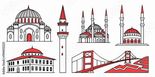 A collection of various architectural landmarks and structures from around the world