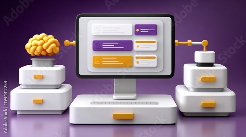 Digital Brain Processing Information On A Futuristic Computer Interface With Purple Background