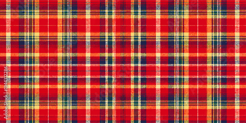 Seamless red and yellow tartan pattern featuring a checkered plaid texture and geometric scottish design for fabric wallpaper and textile vector illustration