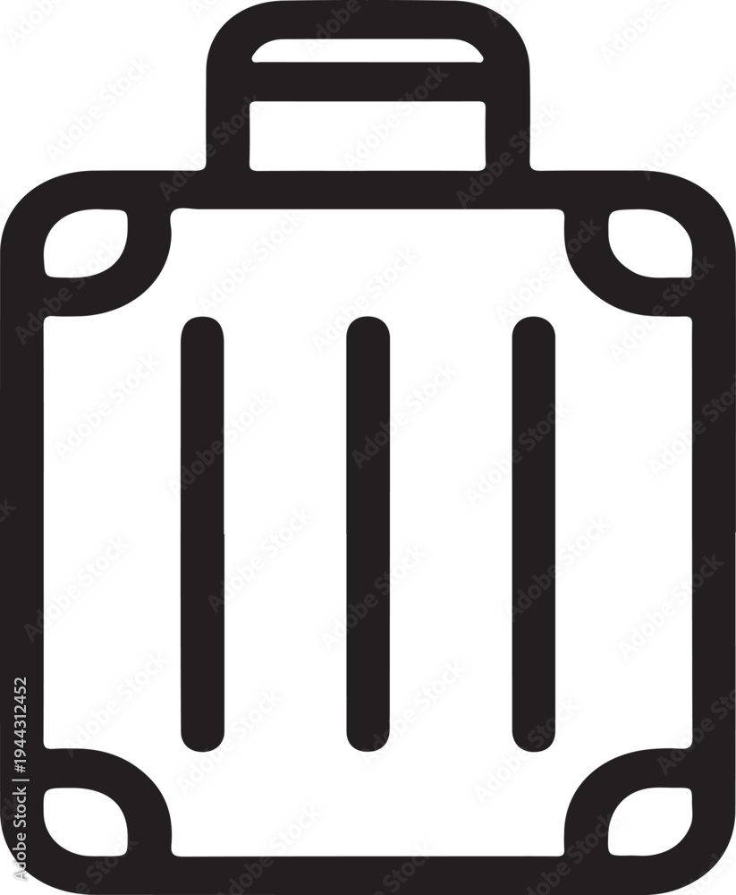 Fototapeta premium Suitcase icon outline illustration travel luggage concept, vacation baggage symbol, tourism journey graphic, minimal black line design, modern travel accessory