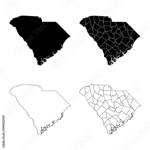 South Carolina State Outline and Solid Fill Map Set.