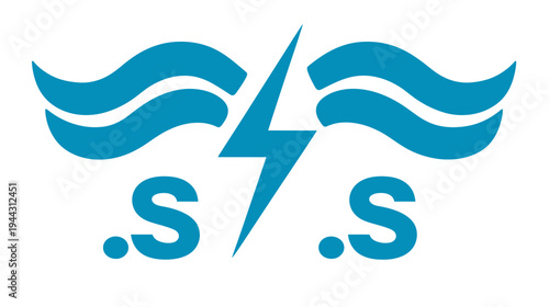 A teal graphic featuring stylized waves, a lightning bolt, and the letter "s" twice