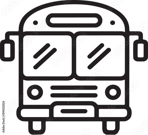 Bus Icon Simple Public Transport Vehicle Graphic, Minimal line icon of a bus representing public transportation, urban travel, commuting, and city transit systems in a clean modern design.