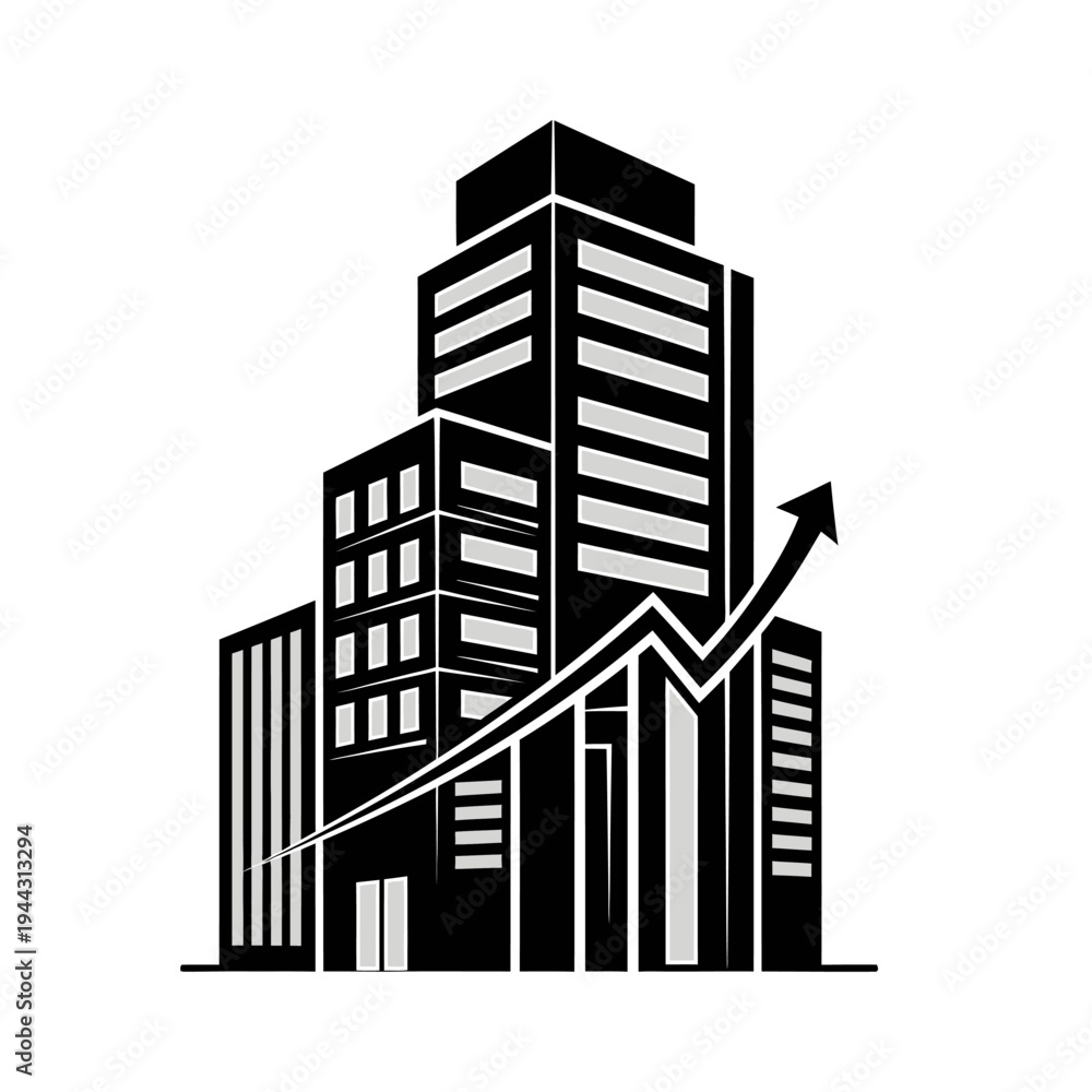 Fototapeta premium Black and white city skyscraper growth.