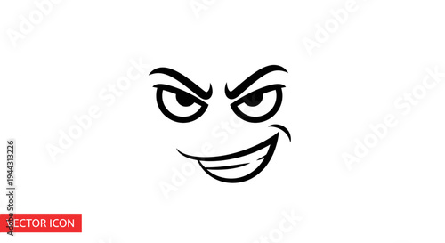 Evil Grinning Face Cartoon - Mischievous Expression Vector Icon