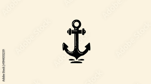 A monochrome illustration of a classic anchor with a textured design set against a cream background