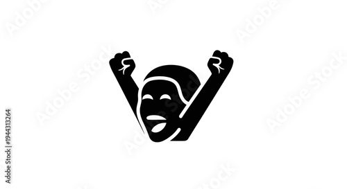 Excited Person Celebrating Success with Arms Raised in Triumph