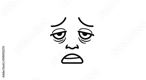 Exhausted Face Illustration, Tired Eyes, Sad Expression, Vector Art
