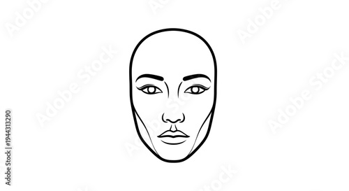 Face Shape Diagram: Oval Face Outline with Features, Makeup Lines