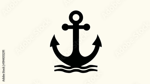 A simple, black anchor icon, with its two flukes above water, sits on a cream-colored background