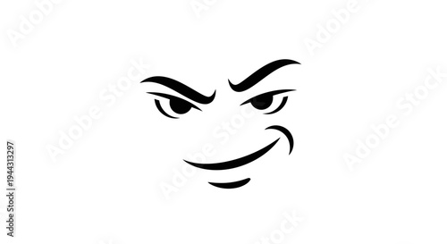 Evil Grinning Face with Sly Eyes - Cartoon Character Expression