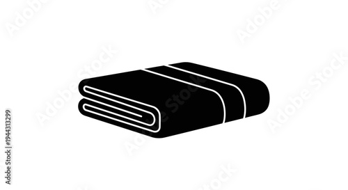 Folded Black Towel Icon, Simple Flat Design, Isolated on White Background