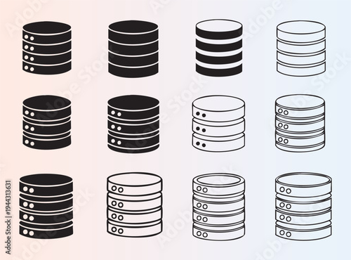 Collection of database server icons in various styles and colors