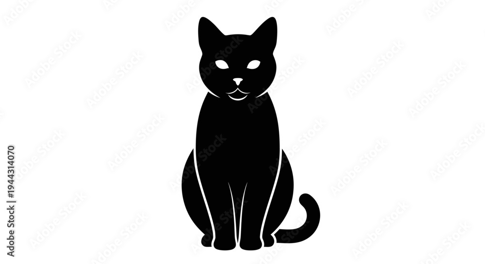 Obraz premium Black cat sitting on white background.