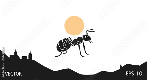 Black Ant Insect Walking Alone Outside.