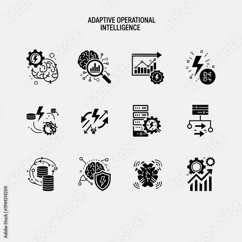 Black icons of business intelligence concepts.