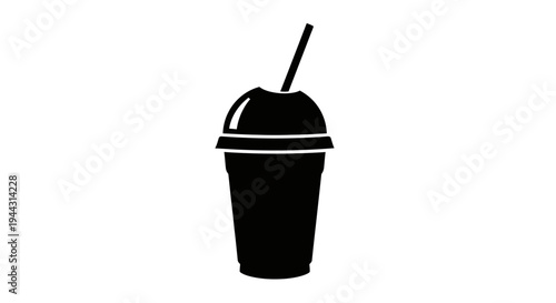 Black plastic cup with straw.