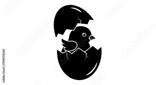 Black silhouette of hatching chick.