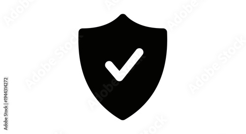 Black shield with white check mark.