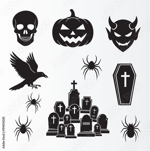 Halloweenthemedvectoriconswithspookyelementsisolateddesign