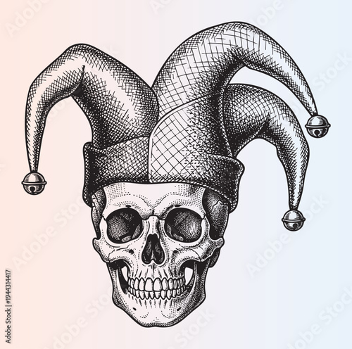 Illustrationofaskullwearingajestershatisolateddesign