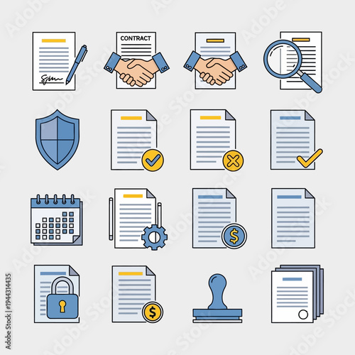 Business documents and contract icons.