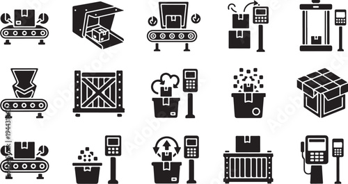 Industrial icons set for factory and manufacturing processes