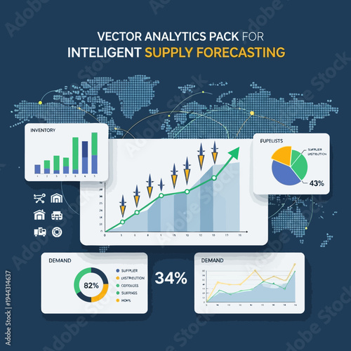 Business infographic with graphs and charts.