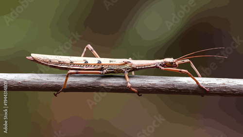 A brown and white insect perched on a branch