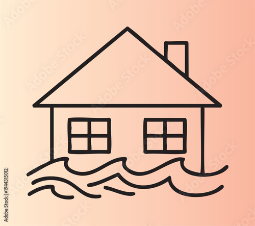 Simplehousefloodedbywaterillustrationisolated
