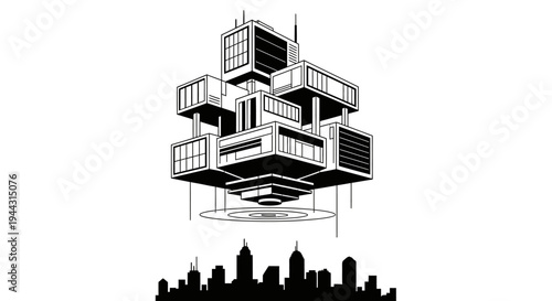 Futuristic City Skyline with Buildings.