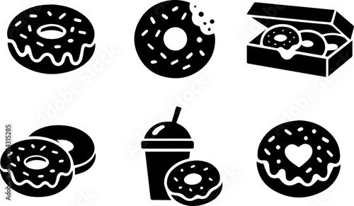 Donut dessert bakery sweet silhouette icons. Vector
