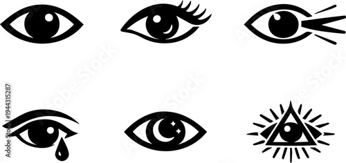 Eye vision symbol surveillance silhouette icons. Vector
