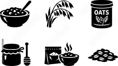  Oatmeal grain healthy breakfast silhouette icons