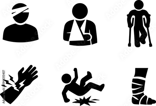 Injury accident medical emergency silhouette icons