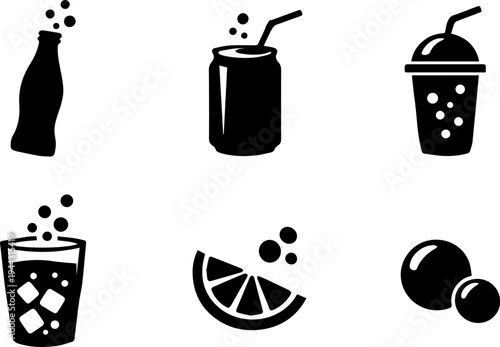 Soft drink soda beverage silhouette icons