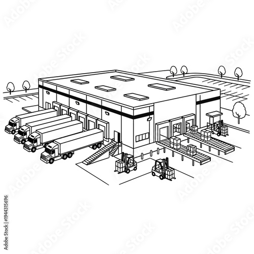 Large warehouse with loading docks.