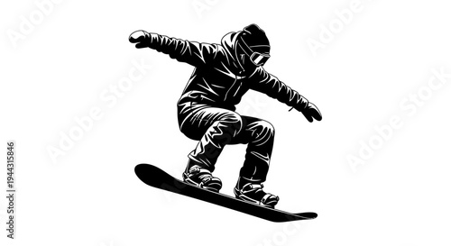 Man snowboarding in winter sports action.