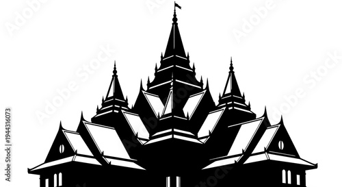 Ornate Asian Temple Roof Structure Silhouette.