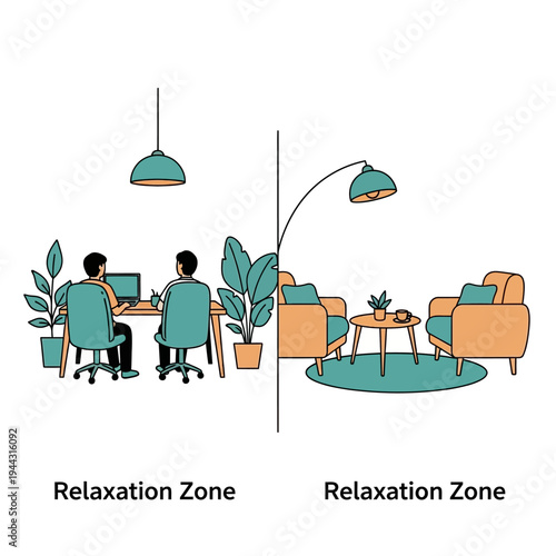 People sitting on sofa and working desk.