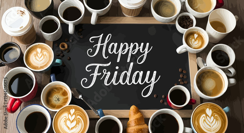 Happy friday morning with multiple cups of coffee