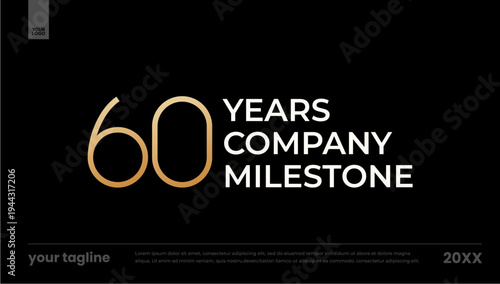 60 years company milestone gold minimal anniversary logo banner template