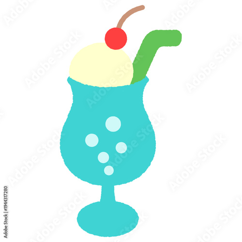 手書き風の単品アイコンイラスト　飲み物　クリームソーダ