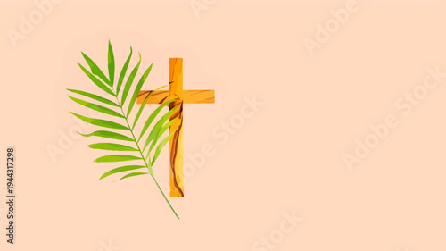 Palm sunday symbolism with cross and leaves