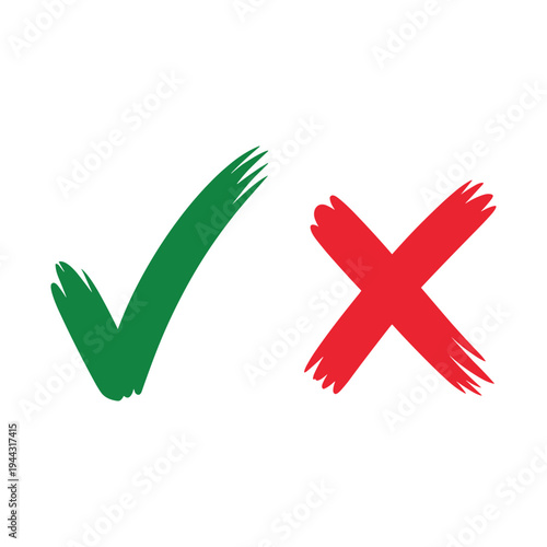 Green checkmark and red cross symbols check mark tick green tick vector illustration isolated on white background.
