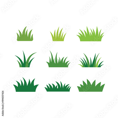 Green grass blades in various shades and styles clumps lawn vector illustration isolated on white background