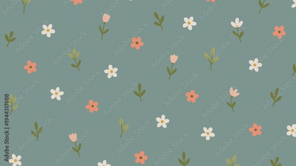 Fototapeta premium Floral pattern on teal desktop wallpaper
