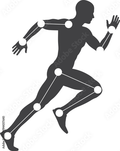 Black silhouette illustration of a running man and fitness people in action featuring vector athletes and a business person jumping during sports exercise
